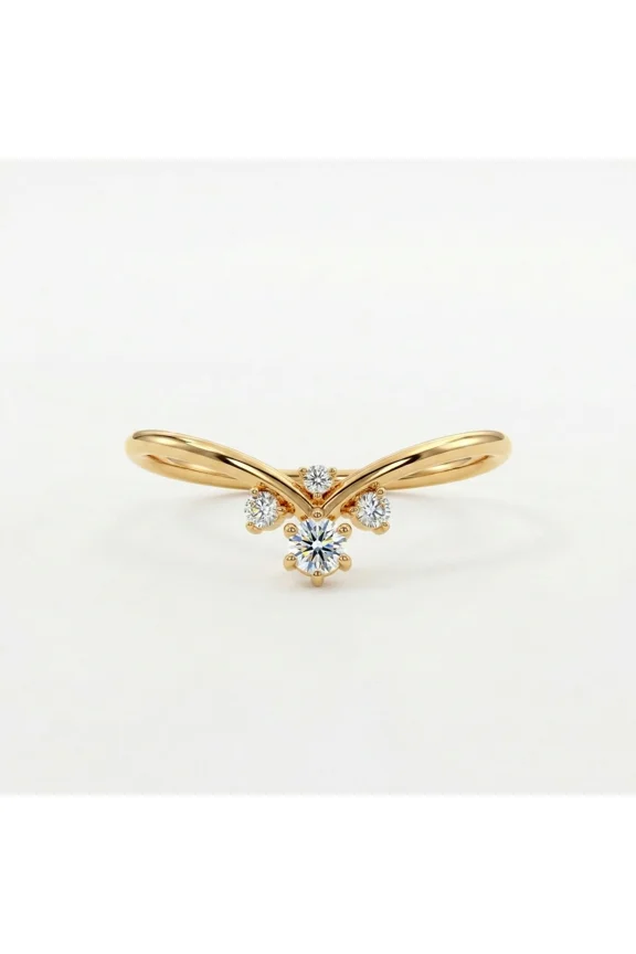 Sparkling Crown Wishbone Ring - 18K Gold Plated V-Shaped Tiara Band with Brilliant Round-Cut Cubic Zirconia for Women, Perfect for Stacking
