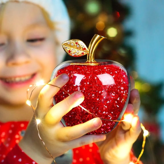 Sparkling Crystal Apple Gift - Handcrafted Holiday Decor, Christmas Eve Surprise, Romantic Keepsake, Festive Home Decoration, Personalized Present for Loved Ones