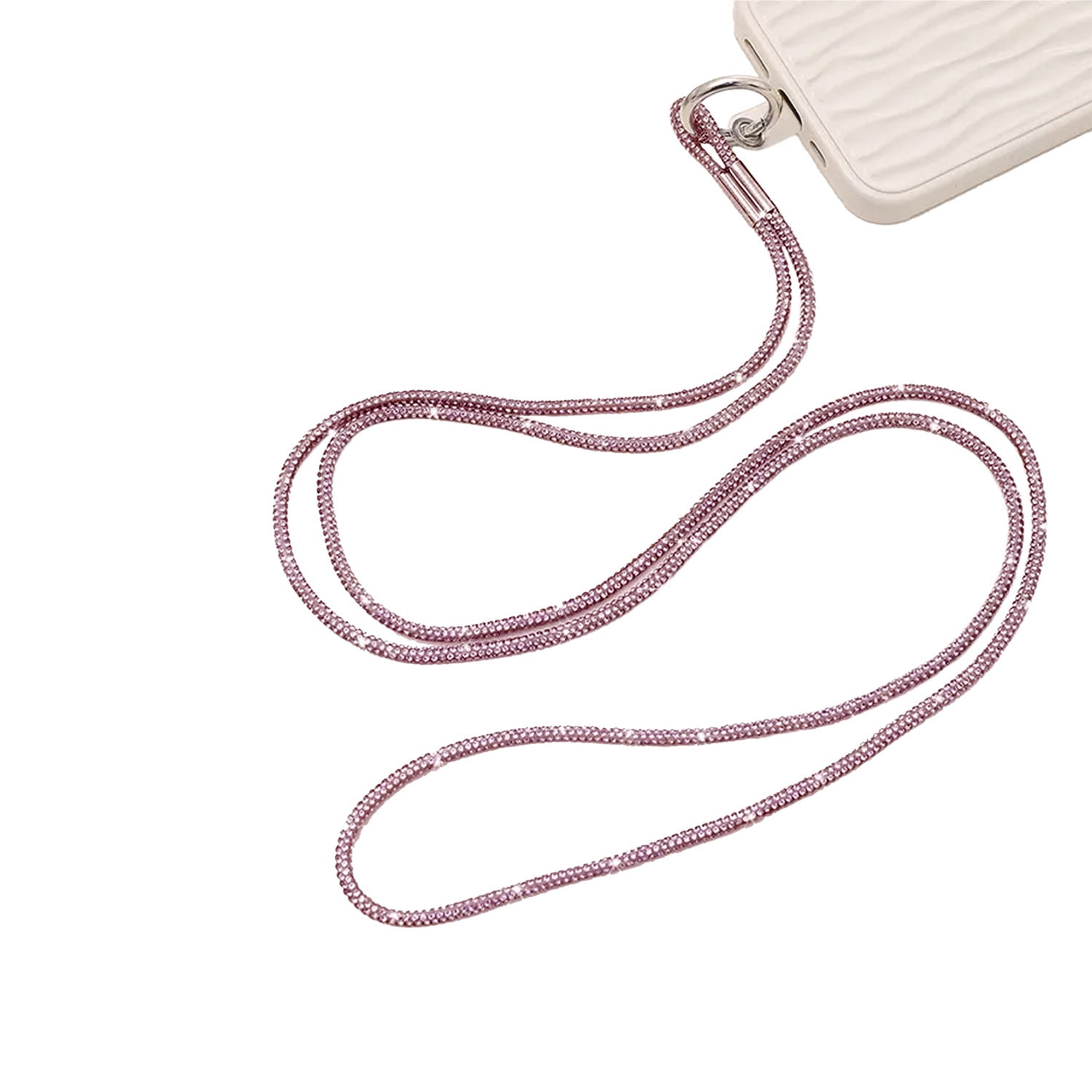 Sparkling Crystal Beaded Neck Strap Keychain - Pink