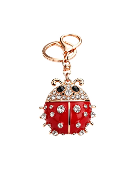 Sparkling Crystal Ladybug Lucky Charm Snap Hook Keychain, Red, Gold