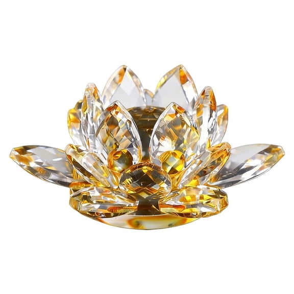 Sparkling Crystal Lotus Flower Figurine, Feng Shui Artificial Stone Ornament for Home and Office Decor, Purity and Prosperity Gift, Yellow