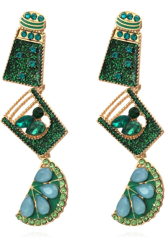 Sparkling Crystal Margarita Multilayer Tequila Shot Colorful Wine Bottle Fruit Shape Rhinestone Drop Dangle Earrings Cocktail Bridal Wedding Party Jewelry for Women