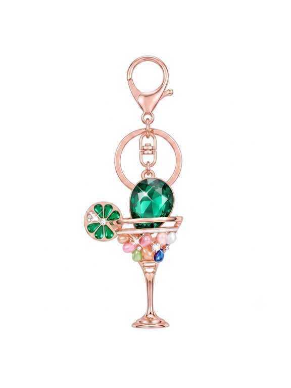 Sparkling Crystal Rhinestone Keychain Key Ring Cocktail Glass Design Car Keyring Jewelry Gifts for Women Men, Bag Purse Charm Accessory