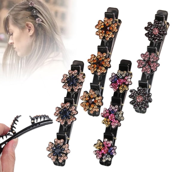 Sparkling Crystal Stone Braided Hair Clips, Braided Clips for Women,Braided Butterfly Clips for Ladies and Girls,Short Hair Clips Duckbill Clips,Hair Accessories for Women Gilrs