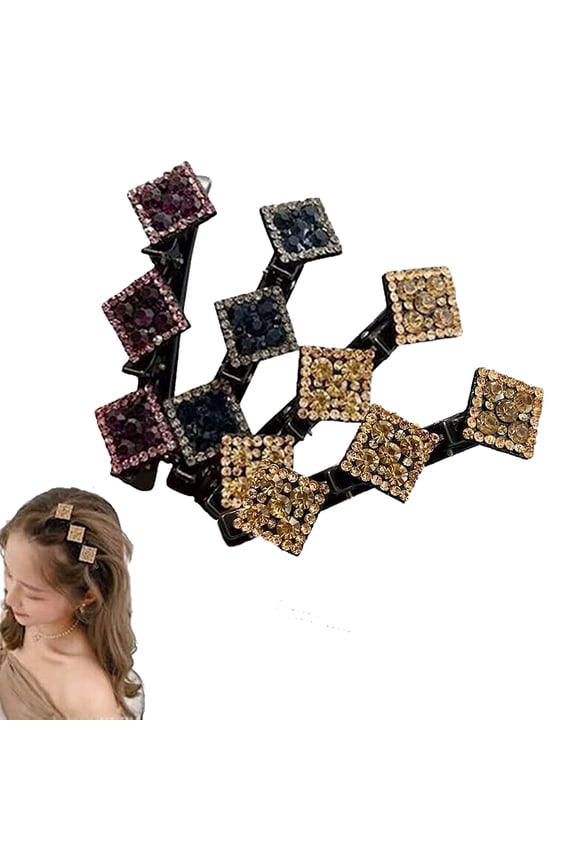 Sparkling Crystal Stone Braided Hair Clips, Satin Fabric Hair Bands, Double Bangs Hair Clips Braided Hair, Rhinestone Hairpin Duckbill Hair Clips for Women Girls (4pcs, B Style)