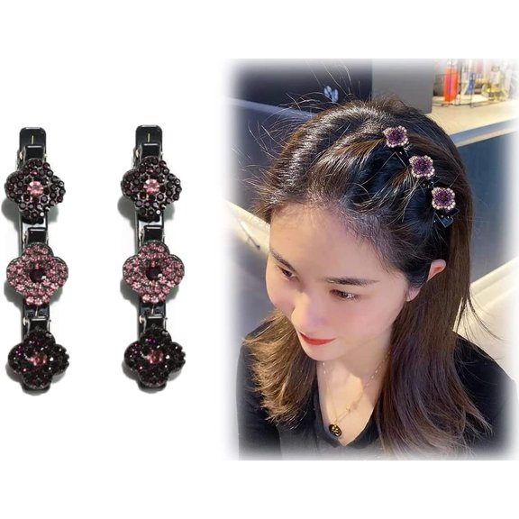 Sparkling Crystal Stone Braided Hair Clips,Satin Fabric Hair Bands,Satin Fabric Hair Bands Clip,Braided Hair Clips for Women (2-C)