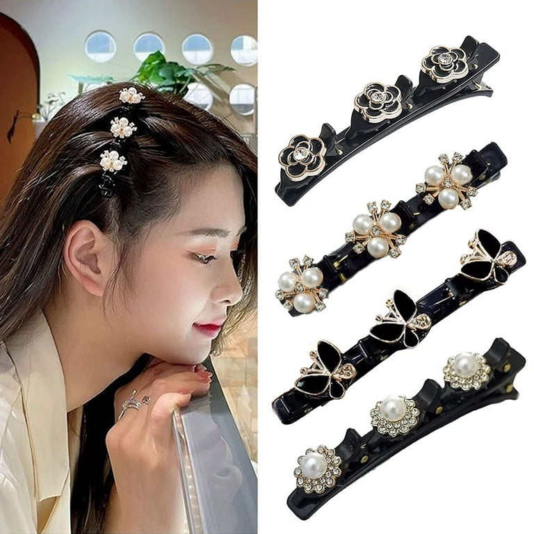 Menkey Sparkling Crystal Stone Braided Hair Clips for Girls Women, 4pc Hair Braided Hair Clips with 3 Small Clips for Thick Thin Hair (a-4pc)