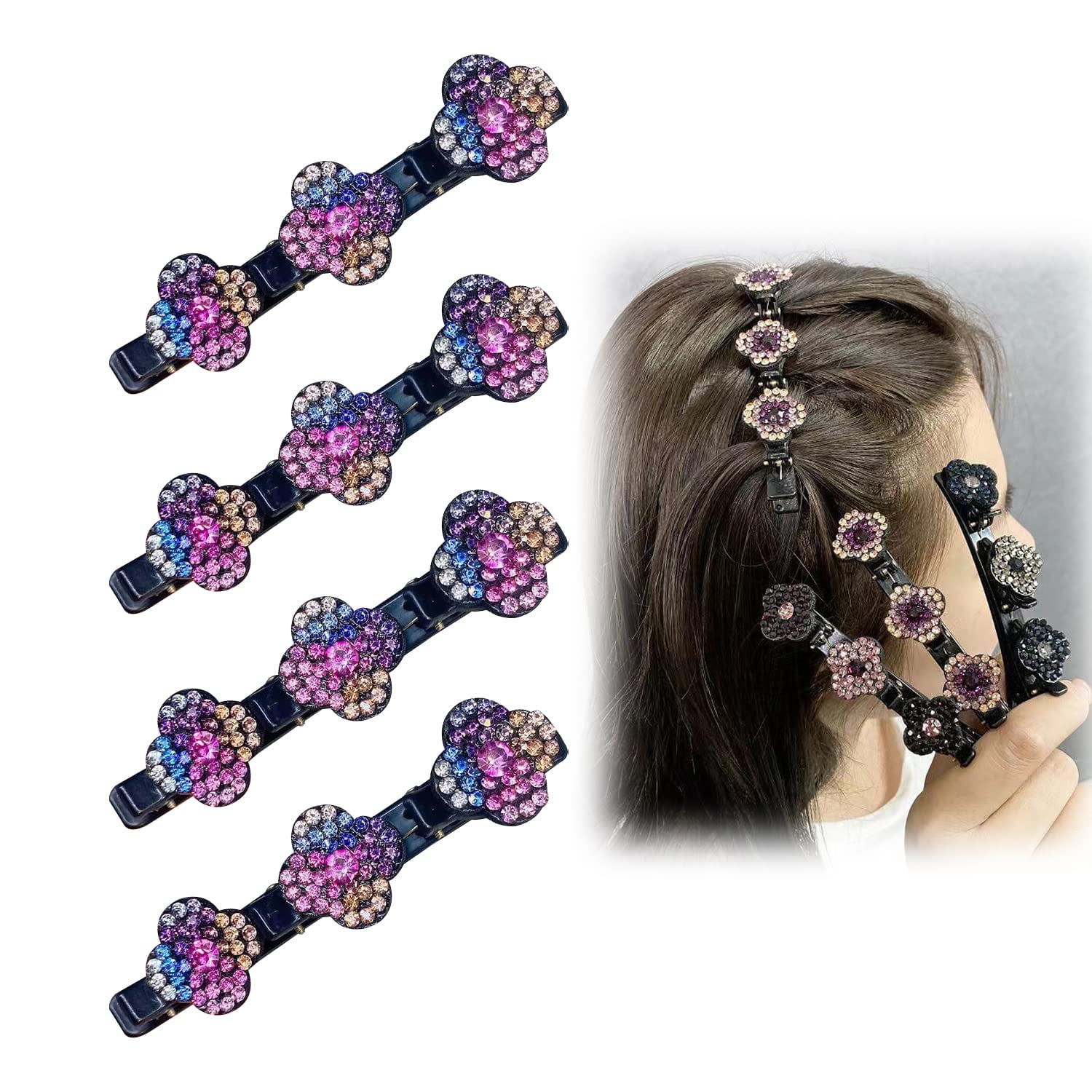Sparkling Crystal Stone Braided Hair Clips, hair jewelry for