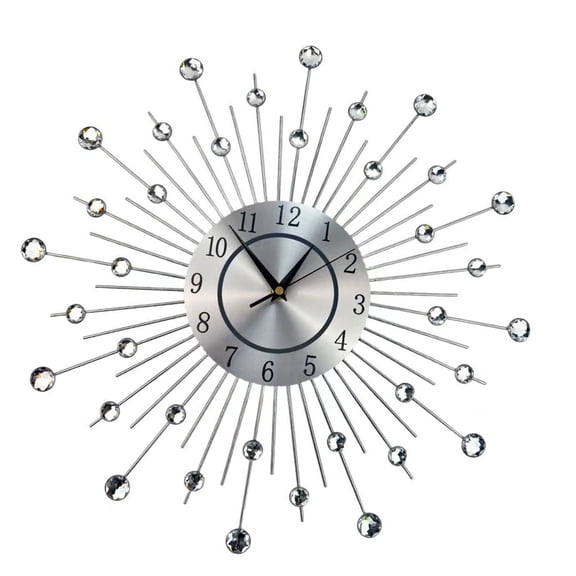 Sparkling Crystal Studded Metal Starbursts Large Wall Clock with Noiseless Mechanism And Accurate Time Home Decors Gift