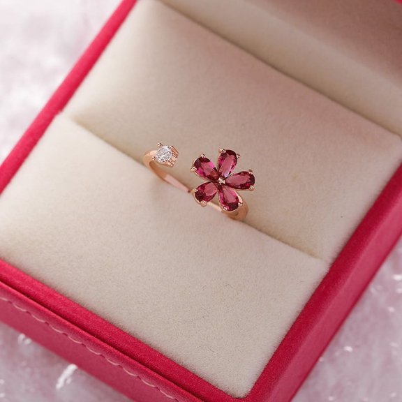 Sparkling Crystal Zircon Flower Ring - Sweet and Versatile Micro-Paved Heart Flower Adjustable Open Ring