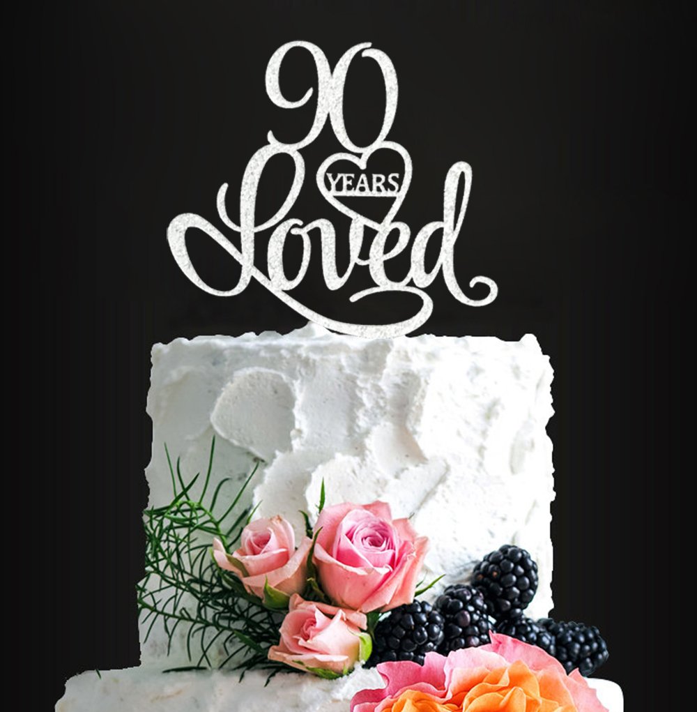 Sparkling Crystals Custom 90 Years Loved Cake Topper Silver 90th