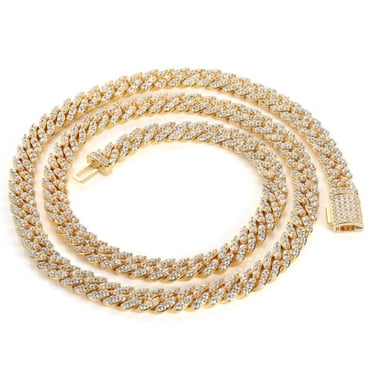 Apzzic 8mm Iced Out Miami Cuban Link Chain - Gold Plated Rhinestone Bracelet & Necklace Set
