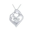 thumbnail image 1 of AFFY Sparkling Cubic Zirconia & White Natural Diamond Mother Heart Pendant Necklace in 14k White Gold Over Sterling Silver (1 1/10 Cttw), 1 of 5