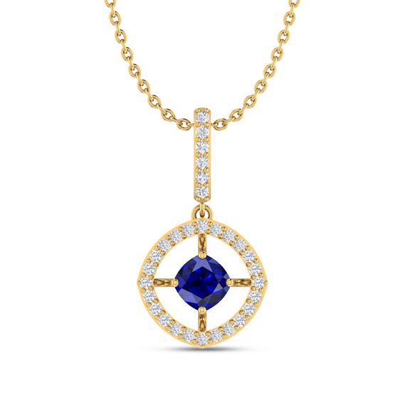 Sparkling Cushion Blue Sapphire Gold Plated Solitaire Necklace Graduation Gift || Ali Baba Jewellery