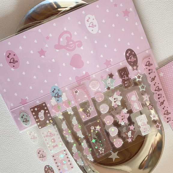 Sparkling Decorative Sticker Cartoon Strawberry Music Note Themed Sticker For Phone Case Journal Laptop Scrapbooking