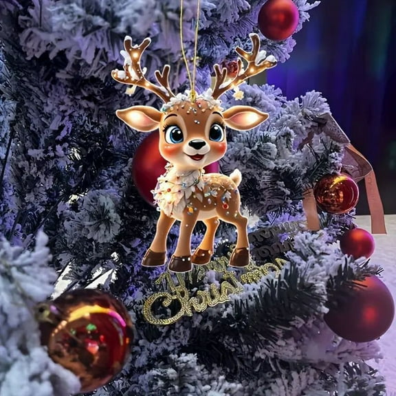 Taicans Sparkling Deer Christmas Ornament - 3in Glittery Acrylic Figurine with Shiny Antlers,Holiday Tree Decor,Perfect Gift for Xmas,Holiday Home & Garden,2D