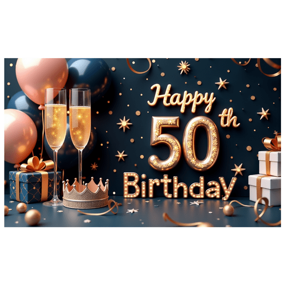 Sparkling Design Happy 50th Birthday Luxurious Theme Party Banner for Milestone Event Adult Celebration Indoor Decoration