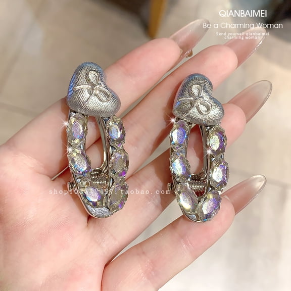 Sparkling Diamond Hair Clip Silver Super Sparkling Crystal Side Clip for Girls New Love Clip Versatile Sweet Cool Headpiece