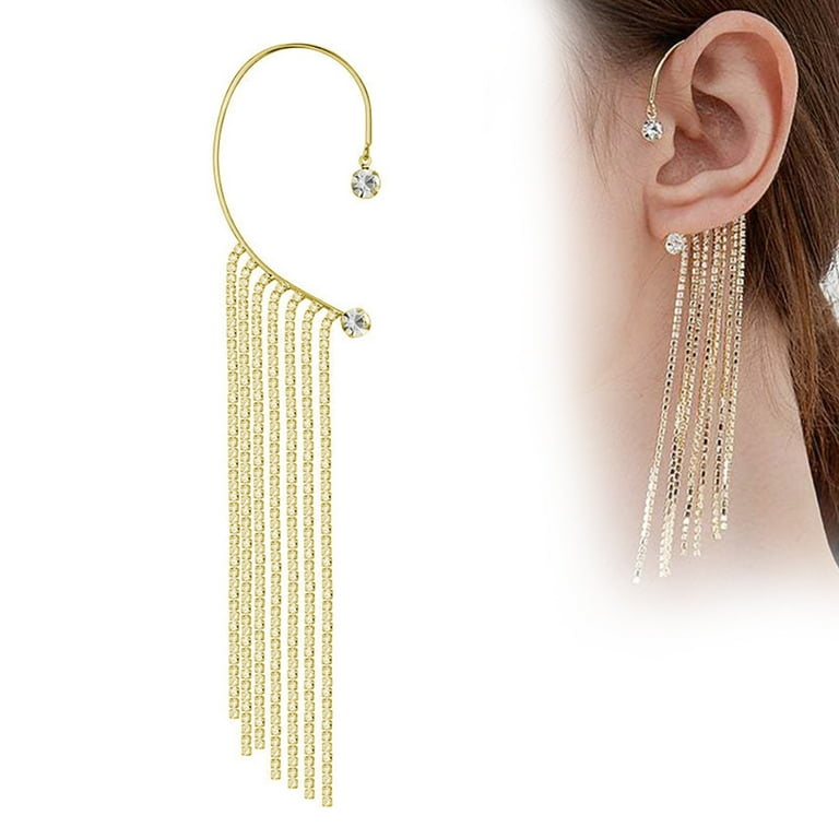 Sparkling Diamond Tassel Earrings No Piercing Dangle Ear Cuff