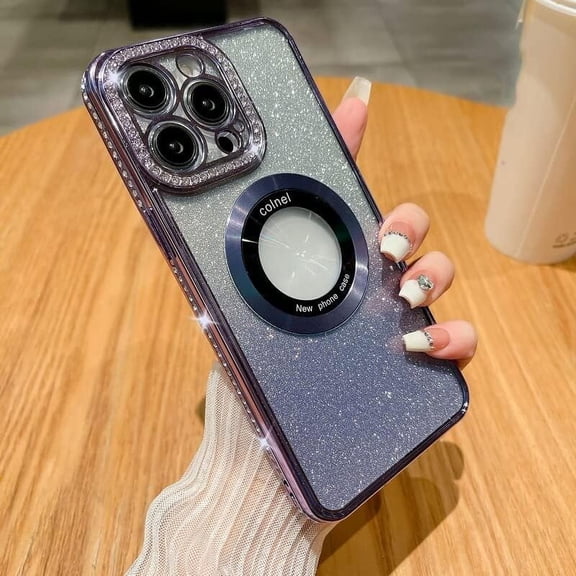 Sparkling Diamond for iPhone 14 13 12 Pro Max Case Glitter Rhinestone Hollow Out Luxury Plating Silicone Women Girls Phone Cases Cover (Violet,for iPhone 14)