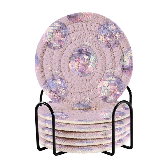 Sparkling Disco Balls Crystal Crowns Drinking Coasters Cup Mat with Holder for Kitchen Cafe Bar 6 Packs