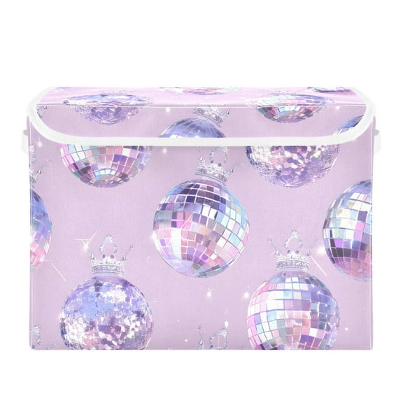Sparkling Disco Balls Crystal Crowns Foldable Storage Bin with Lid and Handle Collapsible Storage Box 16.5 x 12.6 x 11.8 inches