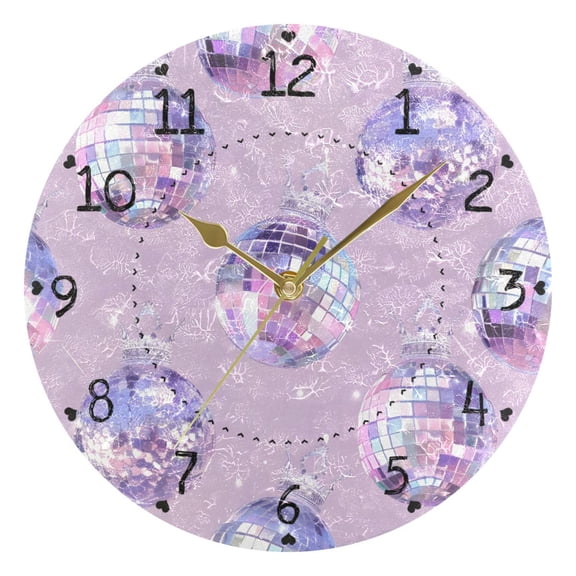 Sparkling Disco Balls Crystal Crowns Round Wall Clock Silent Analog Battery Operated Gold Pointer Home Decor 9.84" Diameter