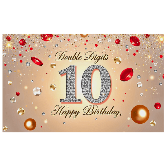 Sparkling Double Digits 10 Birthday Backdrop Banner Happy Birthday Party Decorations Photography Props Background for Kids Birthday Party Celebration Photo Booth Decor