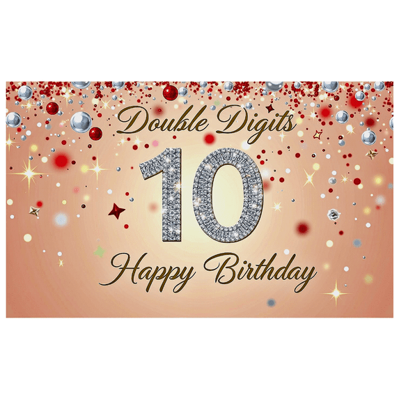 Sparkling Double Digits 10 Birthday Backdrop Banner Happy Birthday Party Decorations Photography Props Background for Kids Birthday Party Celebration Photo Booth Decor