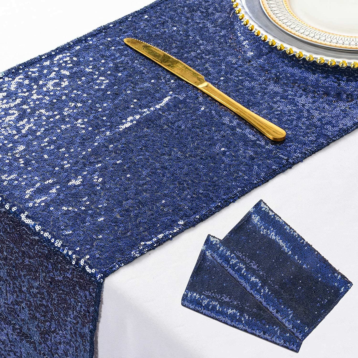 Sparkling Elegance Navy Blue Sequin Table Runners (Pack of 2
