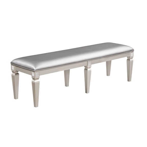 Sparkling Embellished 60" Bench In Silver Gray - Modern Upholstery Seat For Living Room, Bedroom Upholstered With Ornaments Home Decoration