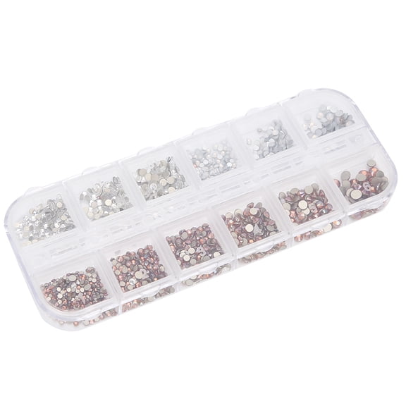 Sparkling Flatback Rhinestones 12 Grid Case for 3D Manicure Designs Clear AB Crystal Gems Multi-size Nail Decoration Kit Set (5.9x3.1 inches / 15.0x8.0 cm)