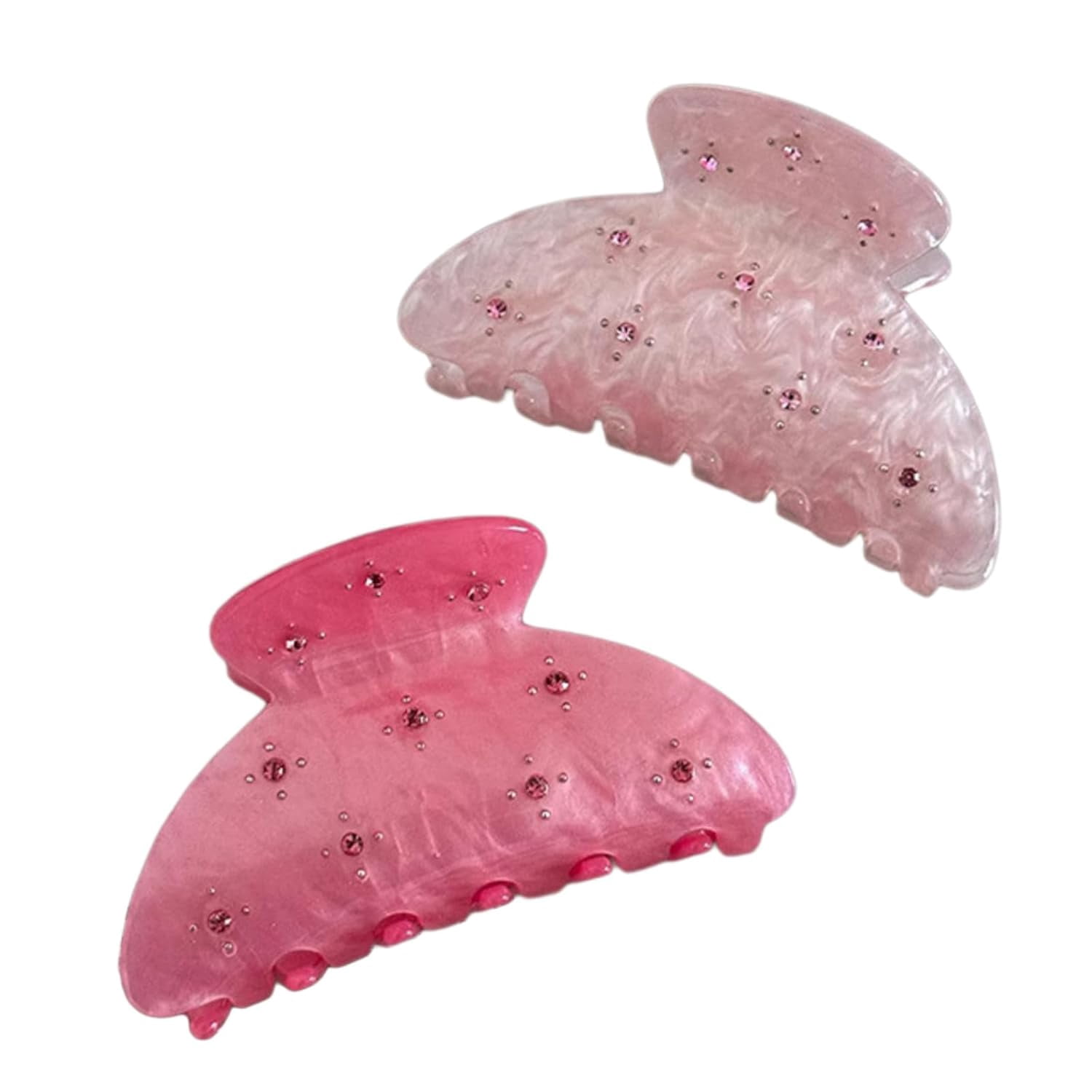 Sparkling Gem Starry Medium Hair Claw Bright Pink Bow Hair Clip Non Slip Jaw Clamp Elegant Half Up Hair Accessory for Women 2 Pcs