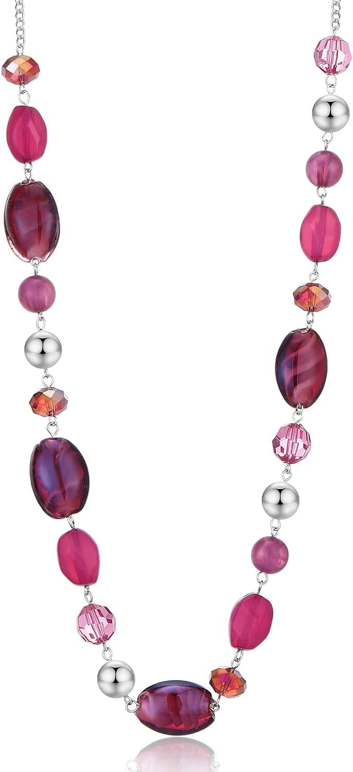 Sparkling Glass Crystal Beaded Necklace Statement Long Necklaces for
