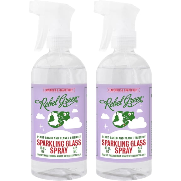 Sparkling Glass Spray - Streak-Free Natural Glass Cleaner for Windows, Mirrors, and Surfaces - Lavender & Grapefruit Scent - 16 oz - 2 Pack