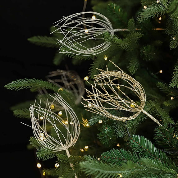 Sparkling Glitter Christmas Tree Picks, 12.6" Artificial Flower Branch for DIY Holiday Decor, Christmas Wreath & Tree Decoration Arrangement Gold,White,Silver
