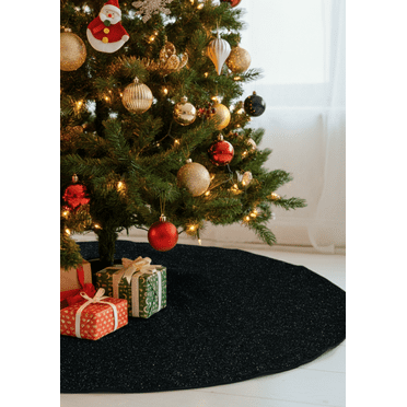 Sparkling Glitter Felt Christmas Tree Skirt – Shimmering Holiday Décor in Custom Sizes Black 24-inch