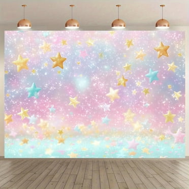 Sparkling Glitter Rainbow Backdrop Golden Star Pastel Gradient Princess Magical Happy Birthday Party Photography Background Glitter Rainbow Bokeh Birthday Party Decorations Banner Photo Studio Props