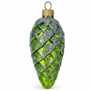 Green Pinecone with Silver Glitter Glass Christmas Ornament