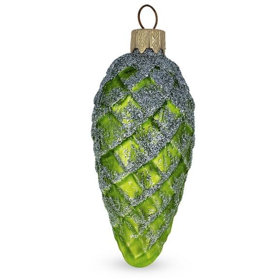 Green Pinecone with Silver Glitter Glass Christmas Ornament
