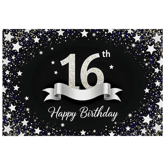 Sparkling Glittery 16th Birthday Banner Backdrop Background Party Decorations Photography Props Happy Birthday Party Supplies