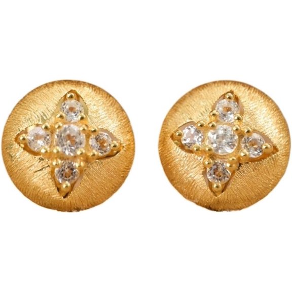 Sparkling Gold Earrings for Women Dainty 925 Sterling Silver Natural Topaz Earrings Gemstone Birthstone Studs Earrings Round Cut Birthday Jewelry