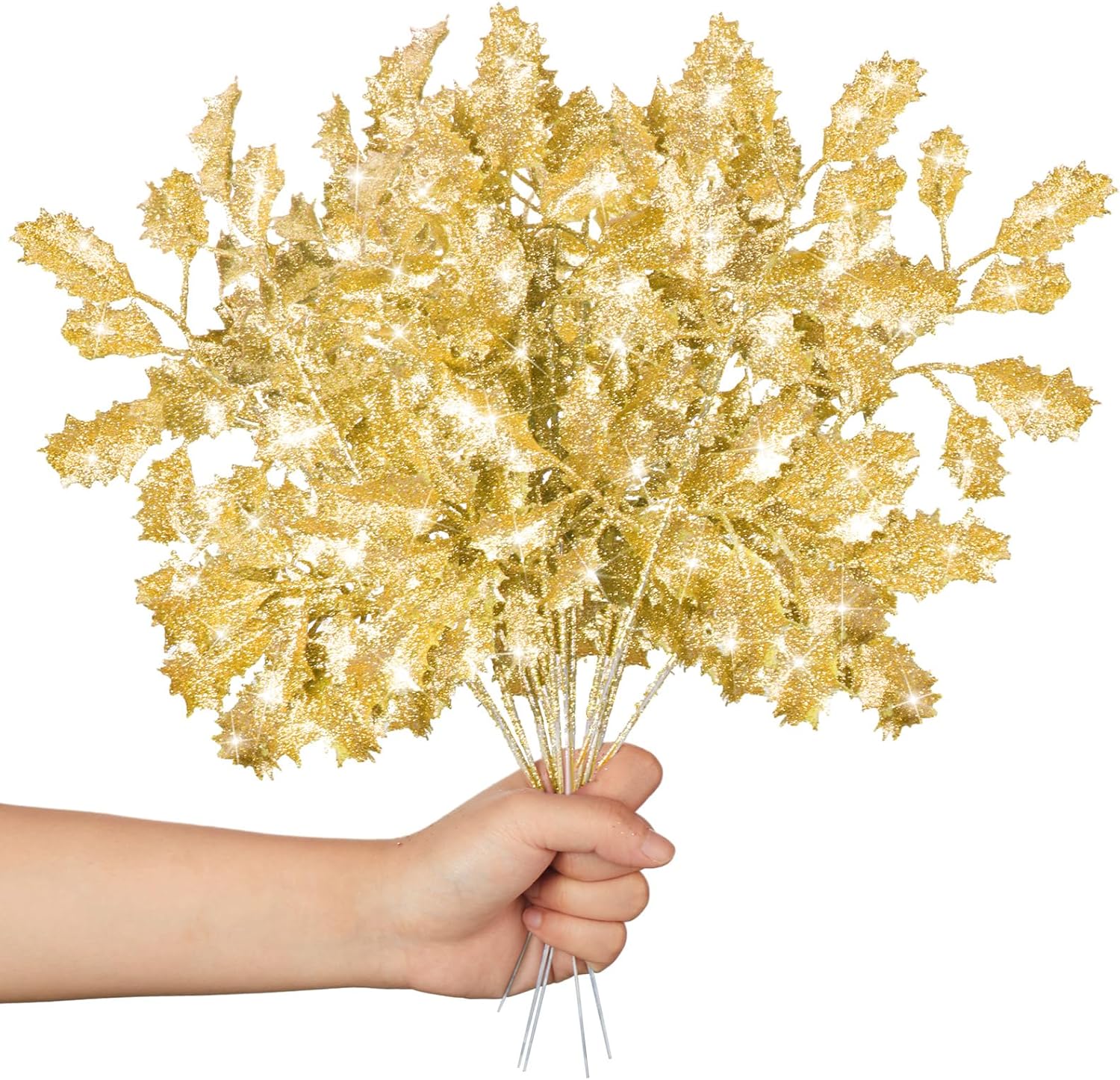 Sparkling Gold Glitter Leaf Christmas Tree Sprays Set of 30