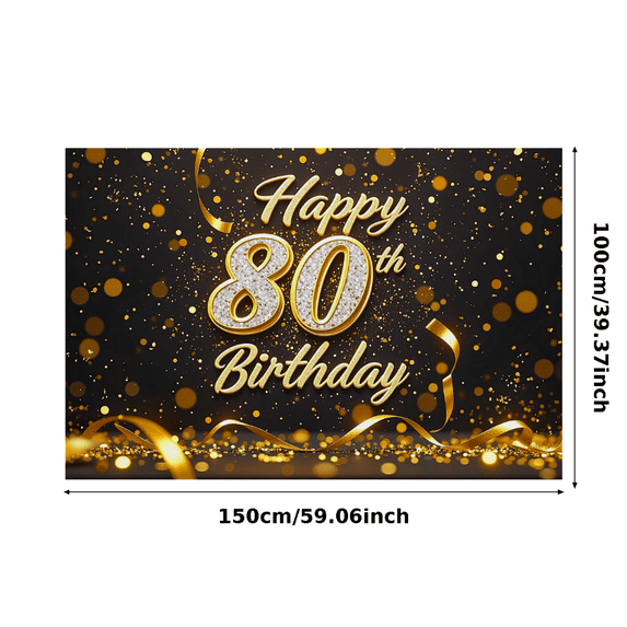 Sparkling Gold Glittery 80th Birthday Banner Backdrop Happy Birthday Party Decorations Photography Props Party Supplies Photo Background Decors