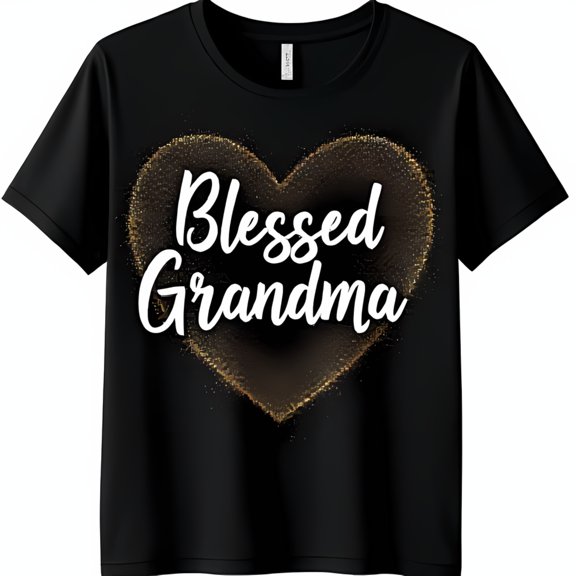 Sparkling Gold Heart Blessed Grandma Black T-Shirt Stylish & Comfortable