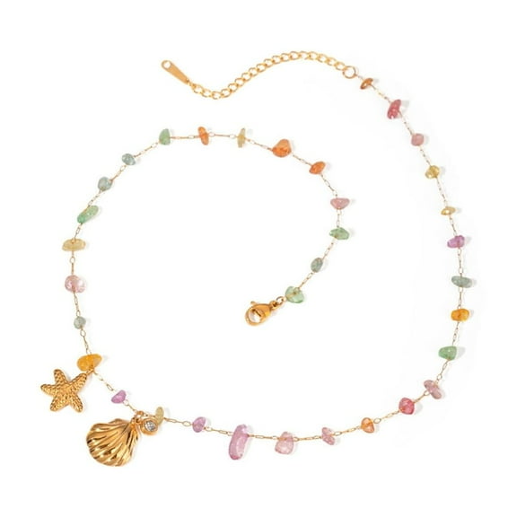 Sparkling Gold Plated Stone Necklace With Rhinestones And Starfish Shell Accent