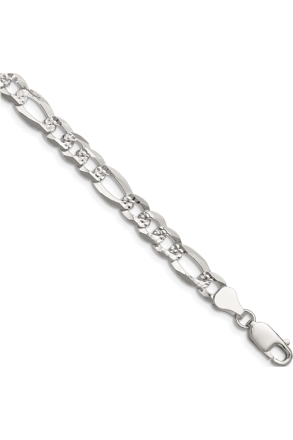 Sparkling Graceful Exquisite Sterling Silver 7.0mm Flat D/C Pave Figaro Chain Flawless Sculptural Artisan