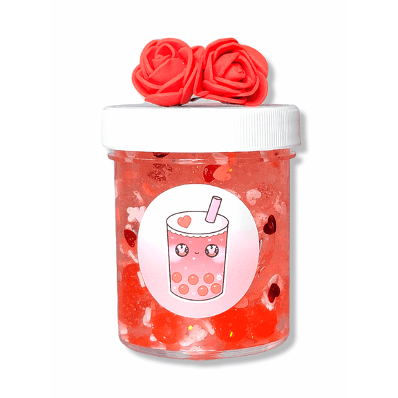 Sweetheart Popping Boba Handmade Lightly Scented Clear Slime 4oz – Thick, Stretchy, Strawberry Aroma Sensory Toy for Ages 8+ – Hoshimi Slimes
