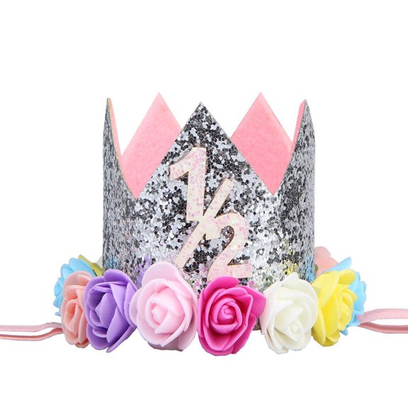 Sparkling Half Birthday Crown Hair Clip - Sequin Hair Accessory for Kids' Celebrations