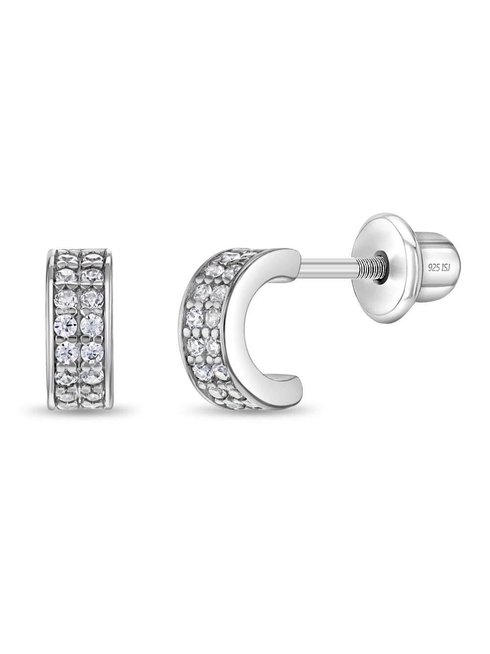Sparkling Half Hoop Children's / Girls Earrings Screw Back - Sterling Silver